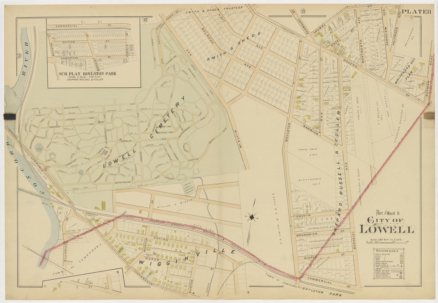 This old map of Boston, Lowell, Massachusetts,  was created by Richards Map Company in 1896