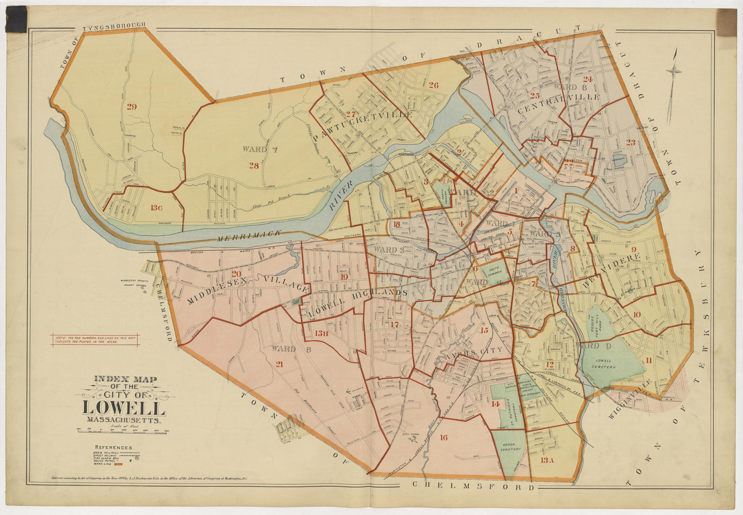 This old map of Boston, Lowell, Massachusetts,  was created by Richards Map Company in 1896