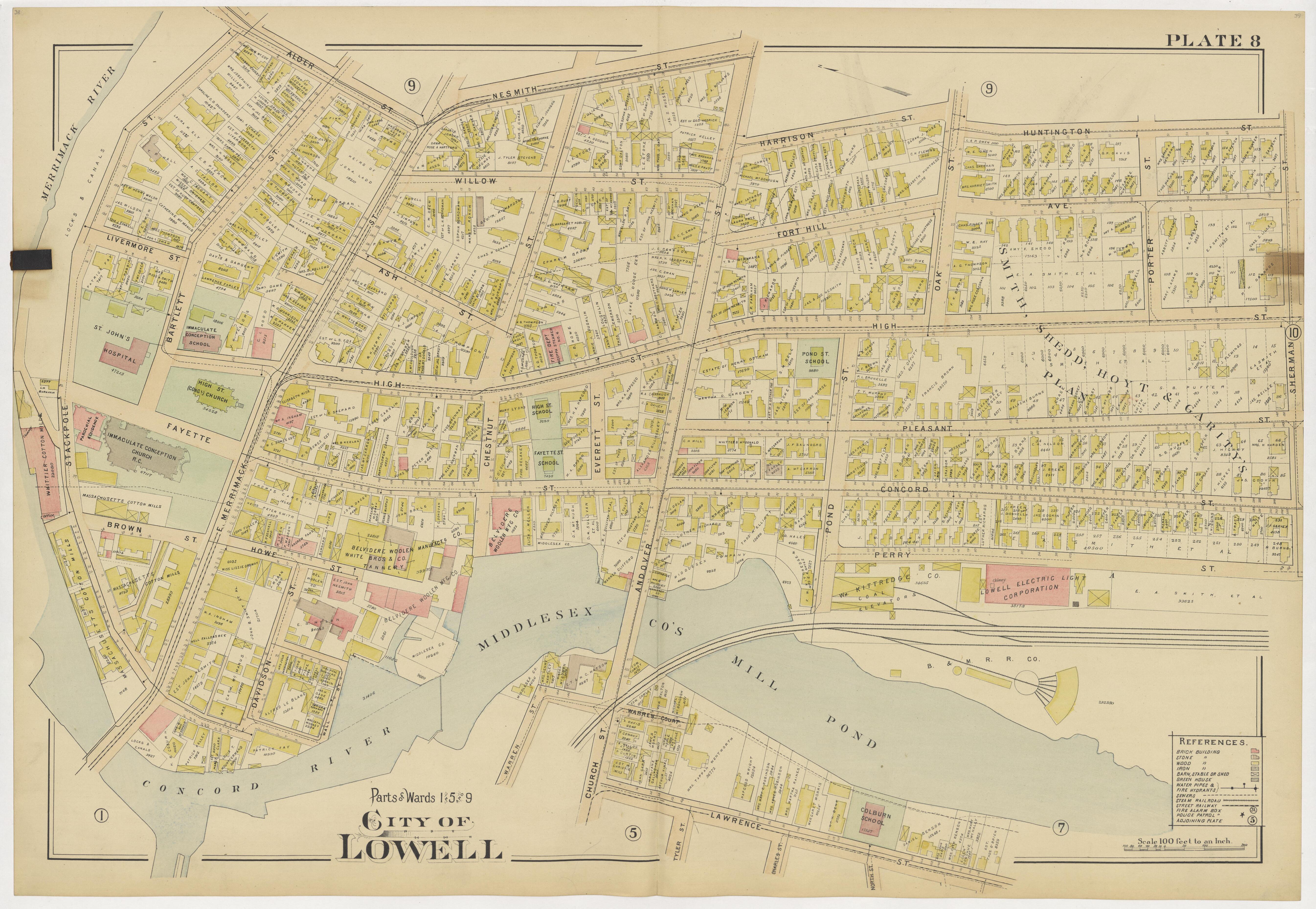 This old map of Boston, Lowell, Massachusetts,  was created by Richards Map Company in 1896