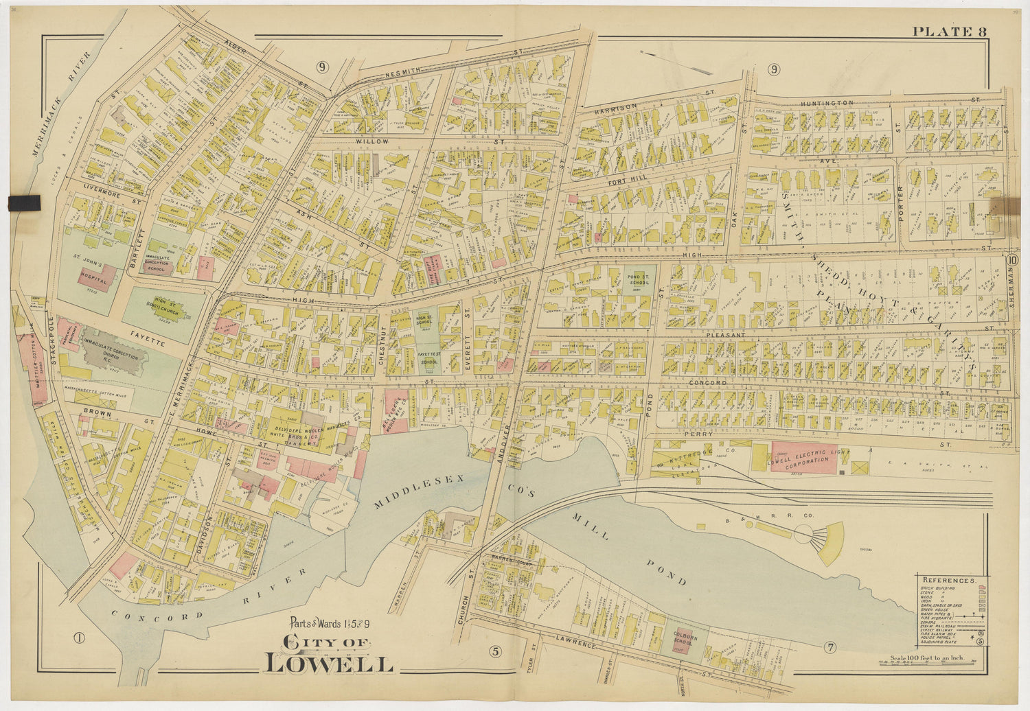 This old map of Boston, Lowell, Massachusetts,  was created by Richards Map Company in 1896