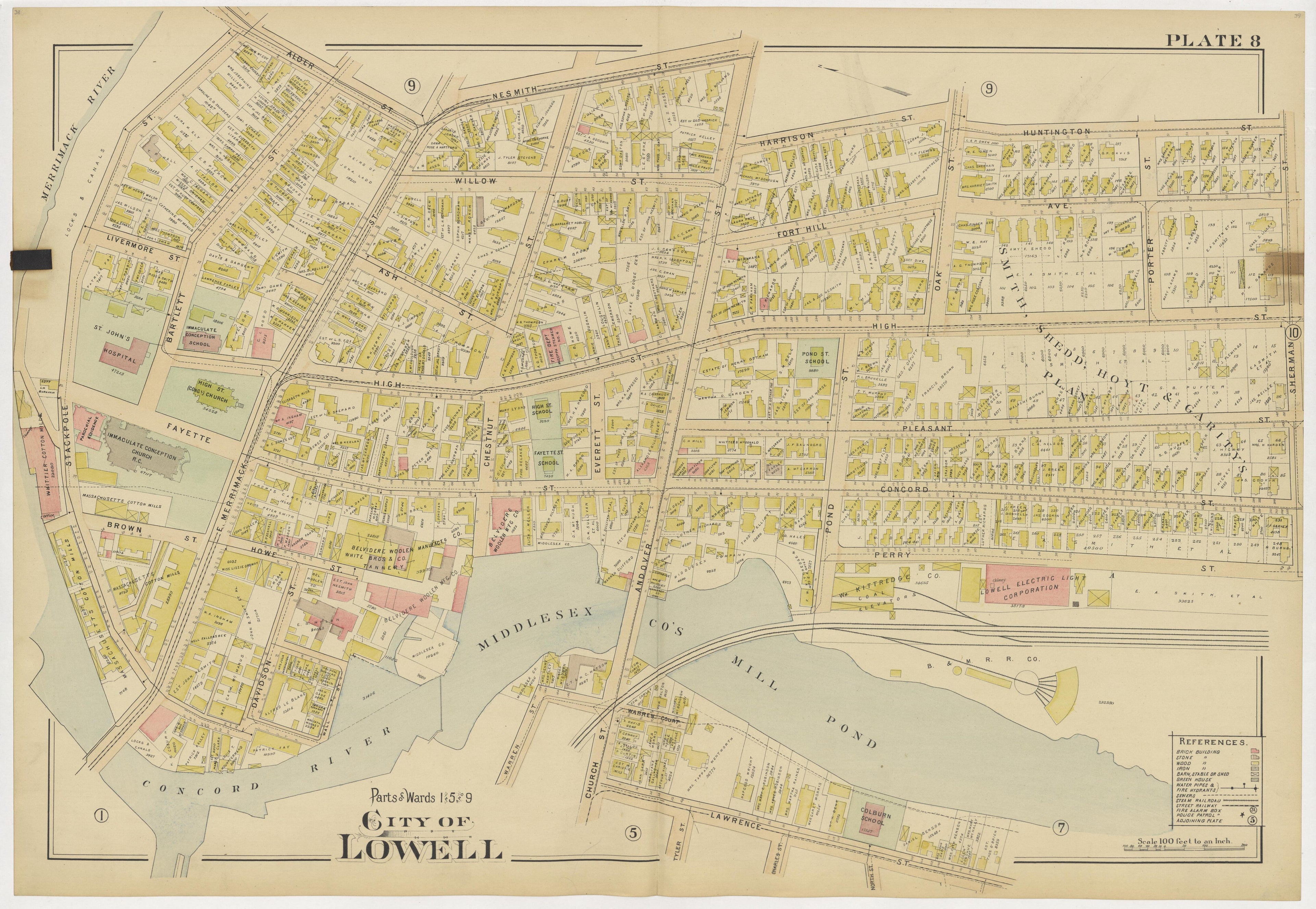 This old map of Boston, Lowell, Massachusetts,  was created by Richards Map Company in 1896