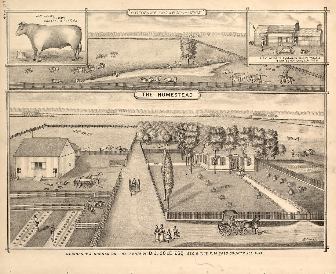 Views - 4 from Illustrated Atlas Map of Cass County, Illinois : Carefully Compiled from Personal Examinations and Surveys 1874 by Relic Map Company