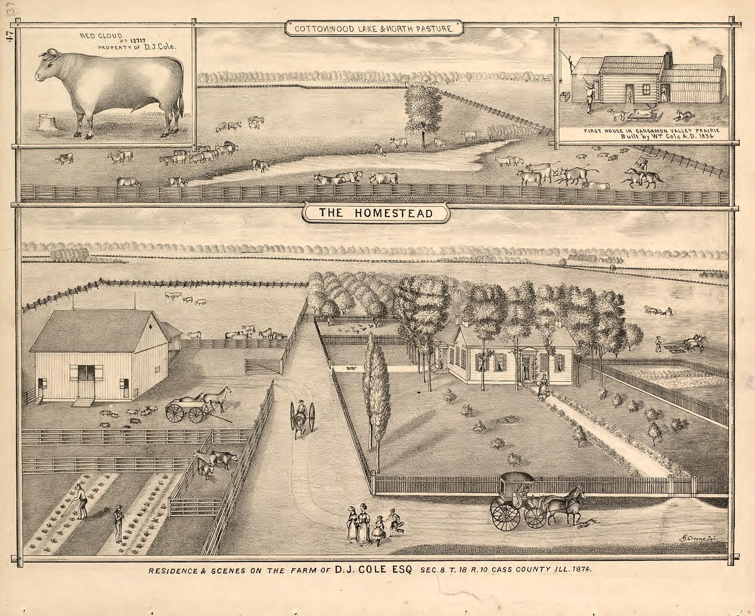 Views - 4 from Illustrated Atlas Map of Cass County, Illinois : Carefully Compiled from Personal Examinations and Surveys 1874 by Relic Map Company