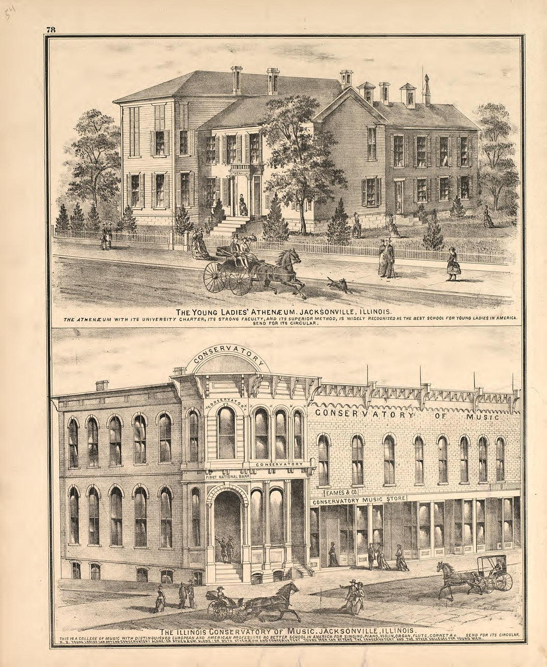 Views - 2 from Illustrated Atlas Map of Cass County, Illinois : Carefully Compiled from Personal Examinations and Surveys 1874 by Relic Map Company