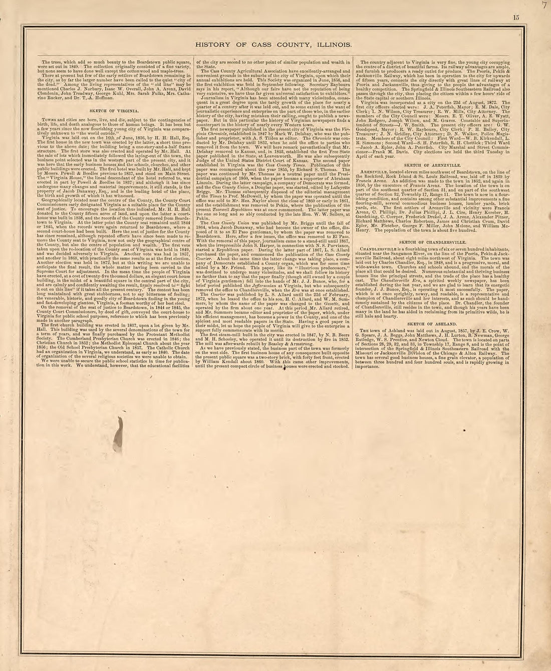 History of Cass County, Illinois, Cont. from Illustrated Atlas Map of Cass County, Illinois : Carefully Compiled from Personal Examinations and Surveys 1874 by Relic Map Company