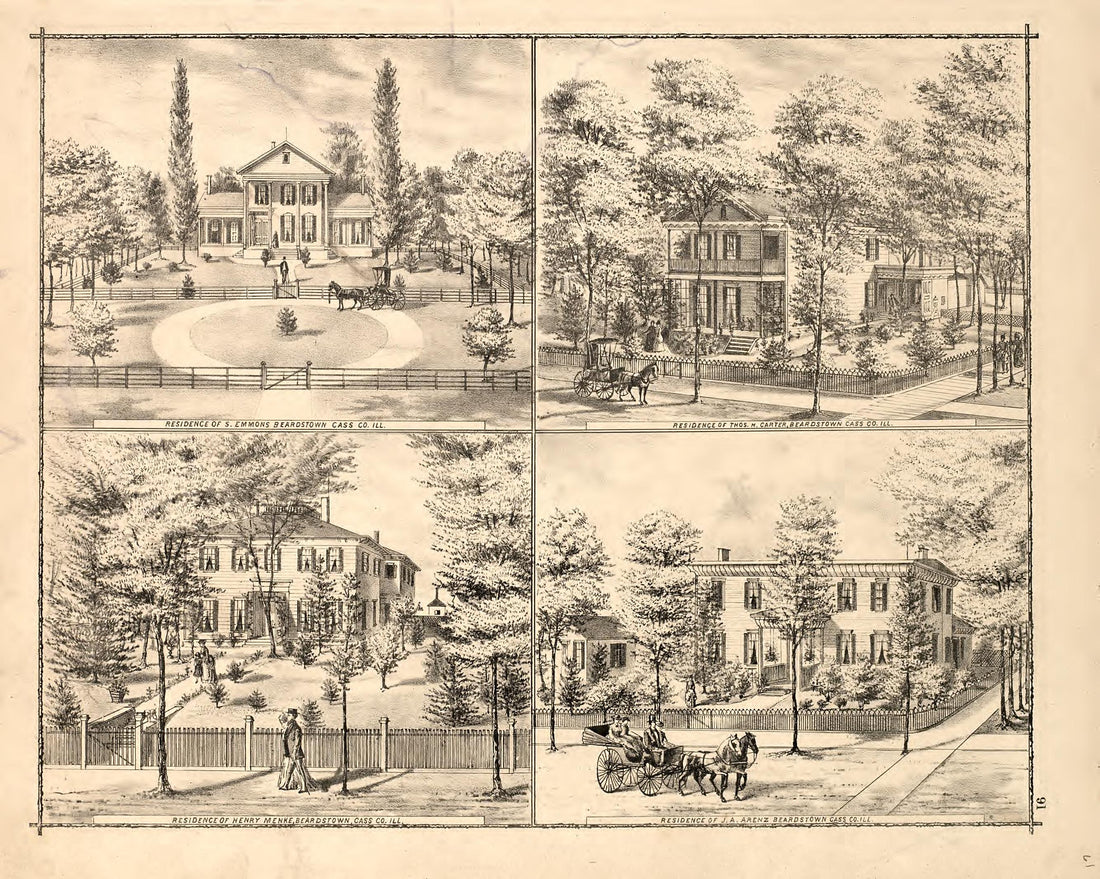 Views - 4 from Illustrated Atlas Map of Cass County, Illinois : Carefully Compiled from Personal Examinations and Surveys 1874 by Relic Map Company