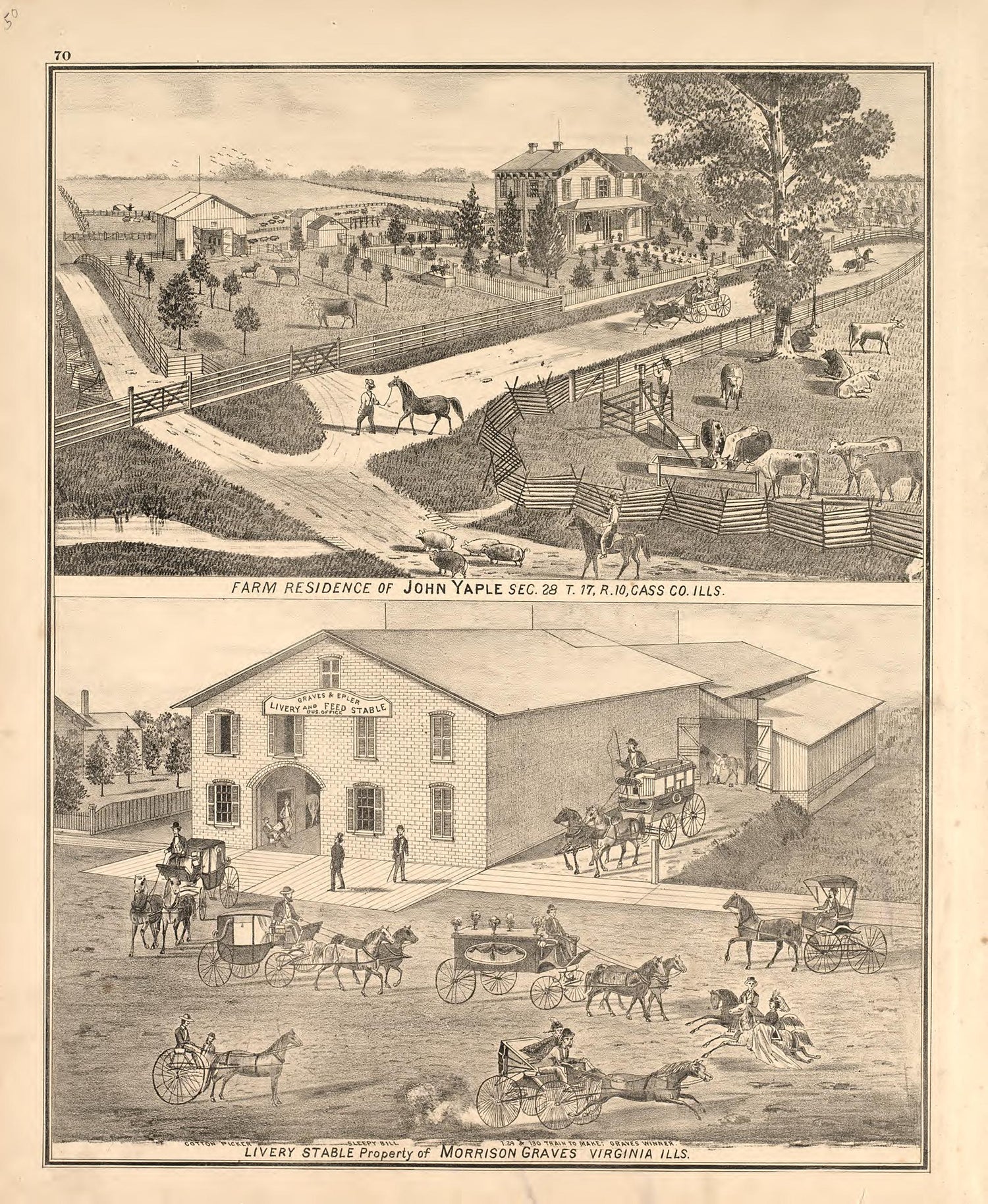 Views - 2 from Illustrated Atlas Map of Cass County, Illinois : Carefully Compiled from Personal Examinations and Surveys 1874 by Relic Map Company