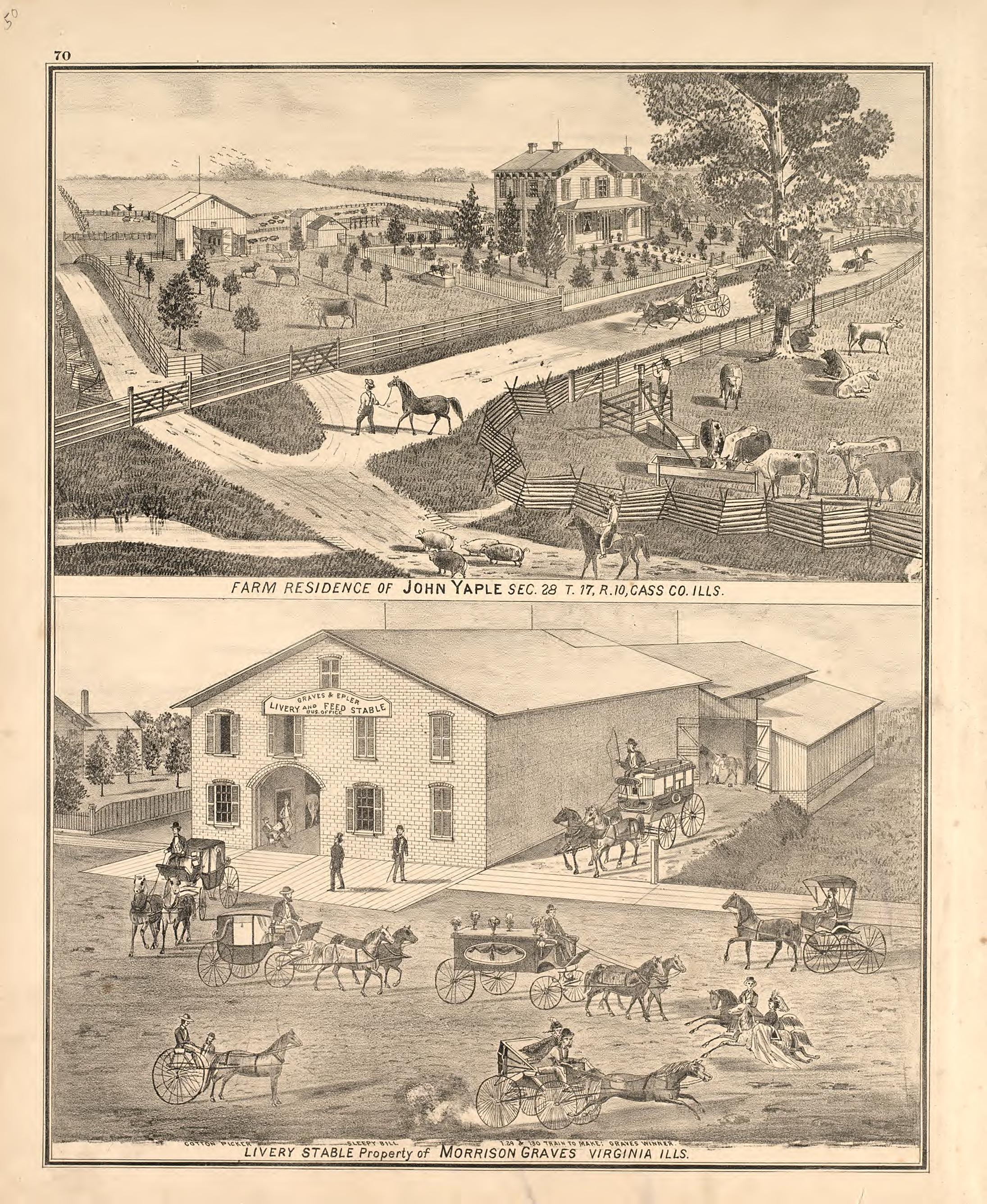 Views - 2 from Illustrated Atlas Map of Cass County, Illinois : Carefully Compiled from Personal Examinations and Surveys 1874 by Relic Map Company