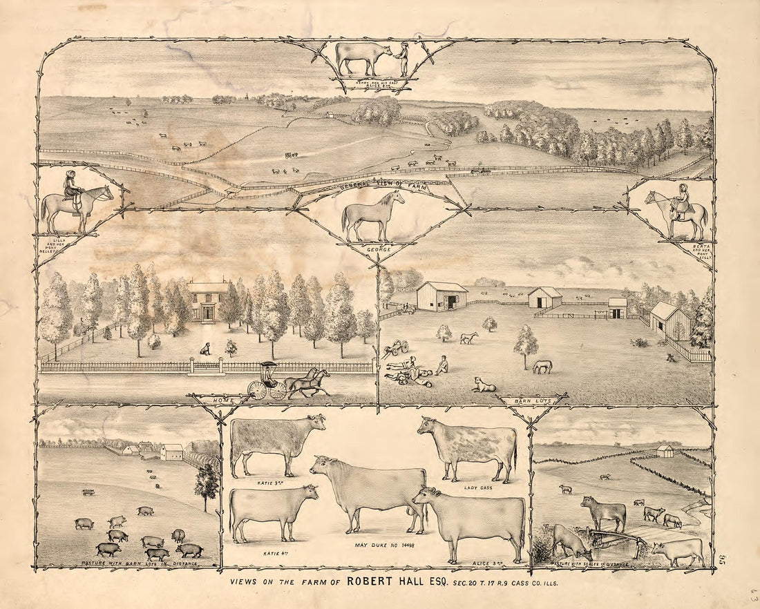 Views - 10 from Illustrated Atlas Map of Cass County, Illinois : Carefully Compiled from Personal Examinations and Surveys 1874 by Relic Map Company