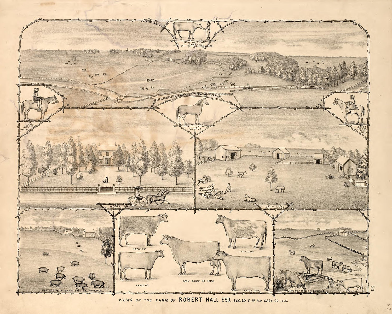 Views - 10 from Illustrated Atlas Map of Cass County, Illinois : Carefully Compiled from Personal Examinations and Surveys 1874 by Relic Map Company