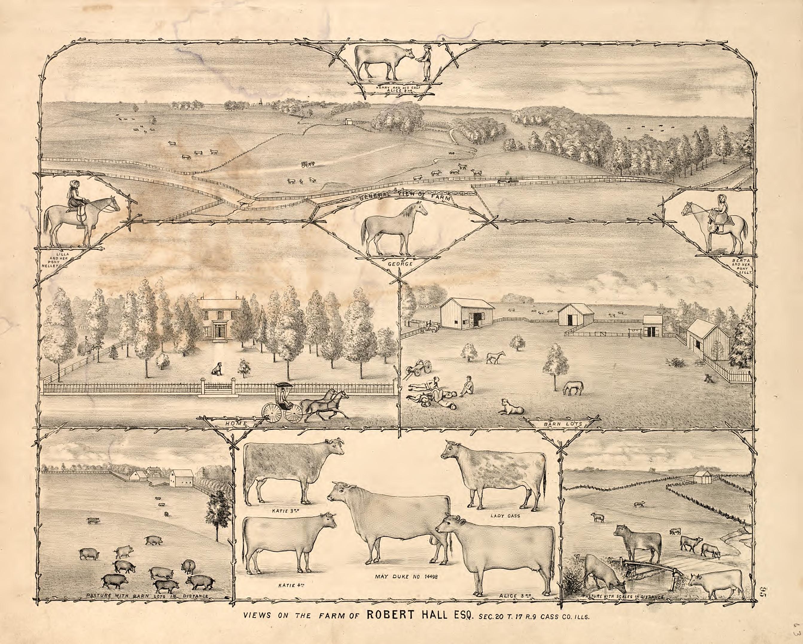 Views - 10 from Illustrated Atlas Map of Cass County, Illinois : Carefully Compiled from Personal Examinations and Surveys 1874 by Relic Map Company