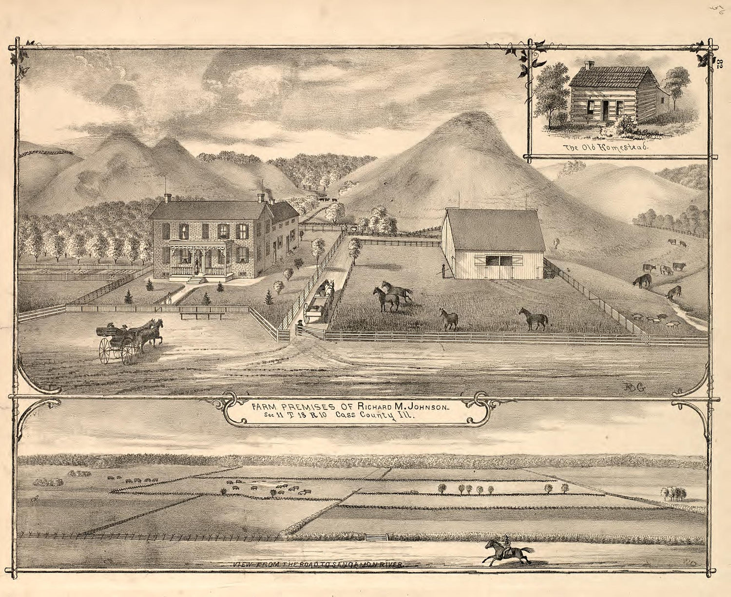 Views - 2 from Illustrated Atlas Map of Cass County, Illinois : Carefully Compiled from Personal Examinations and Surveys 1874 by Relic Map Company