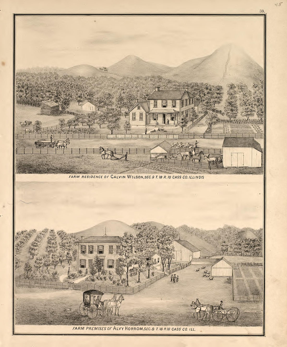 Views - 2 from Illustrated Atlas Map of Cass County, Illinois : Carefully Compiled from Personal Examinations and Surveys 1874 by Relic Map Company
