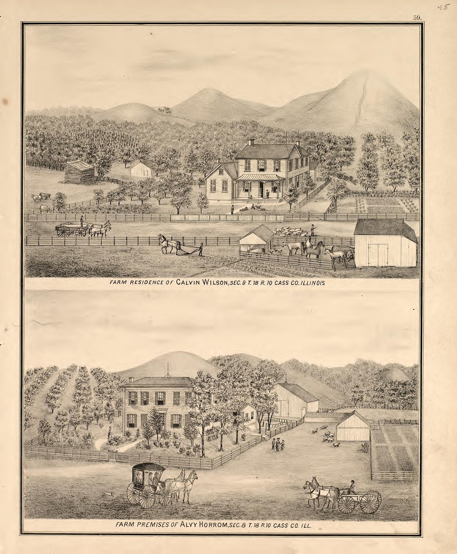 Views - 2 from Illustrated Atlas Map of Cass County, Illinois : Carefully Compiled from Personal Examinations and Surveys 1874 by Relic Map Company