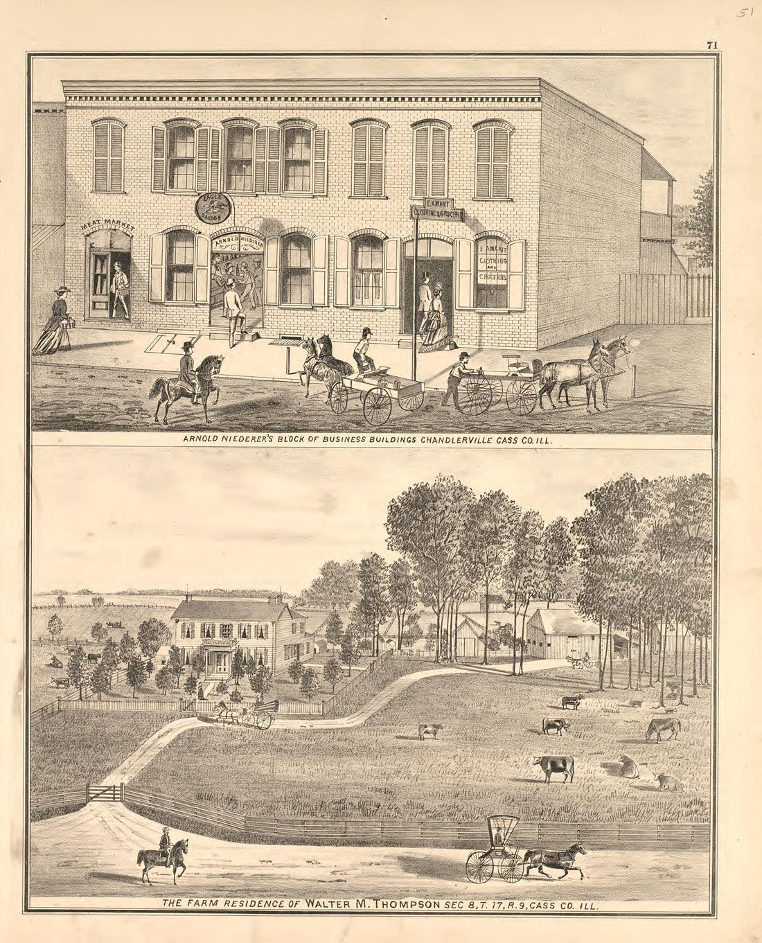Views - 2 from Illustrated Atlas Map of Cass County, Illinois : Carefully Compiled from Personal Examinations and Surveys 1874 by Relic Map Company