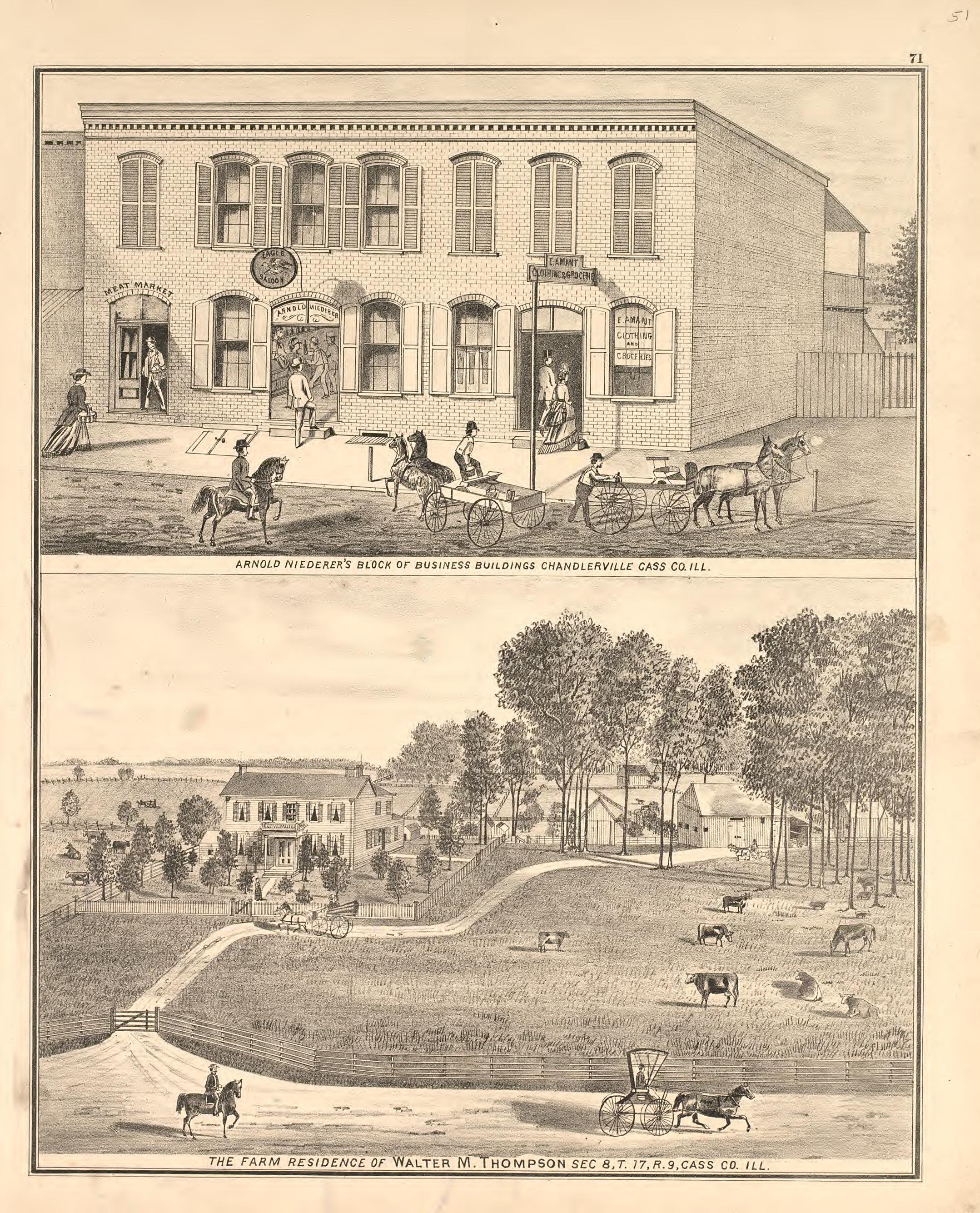 Views - 2 from Illustrated Atlas Map of Cass County, Illinois : Carefully Compiled from Personal Examinations and Surveys 1874 by Relic Map Company