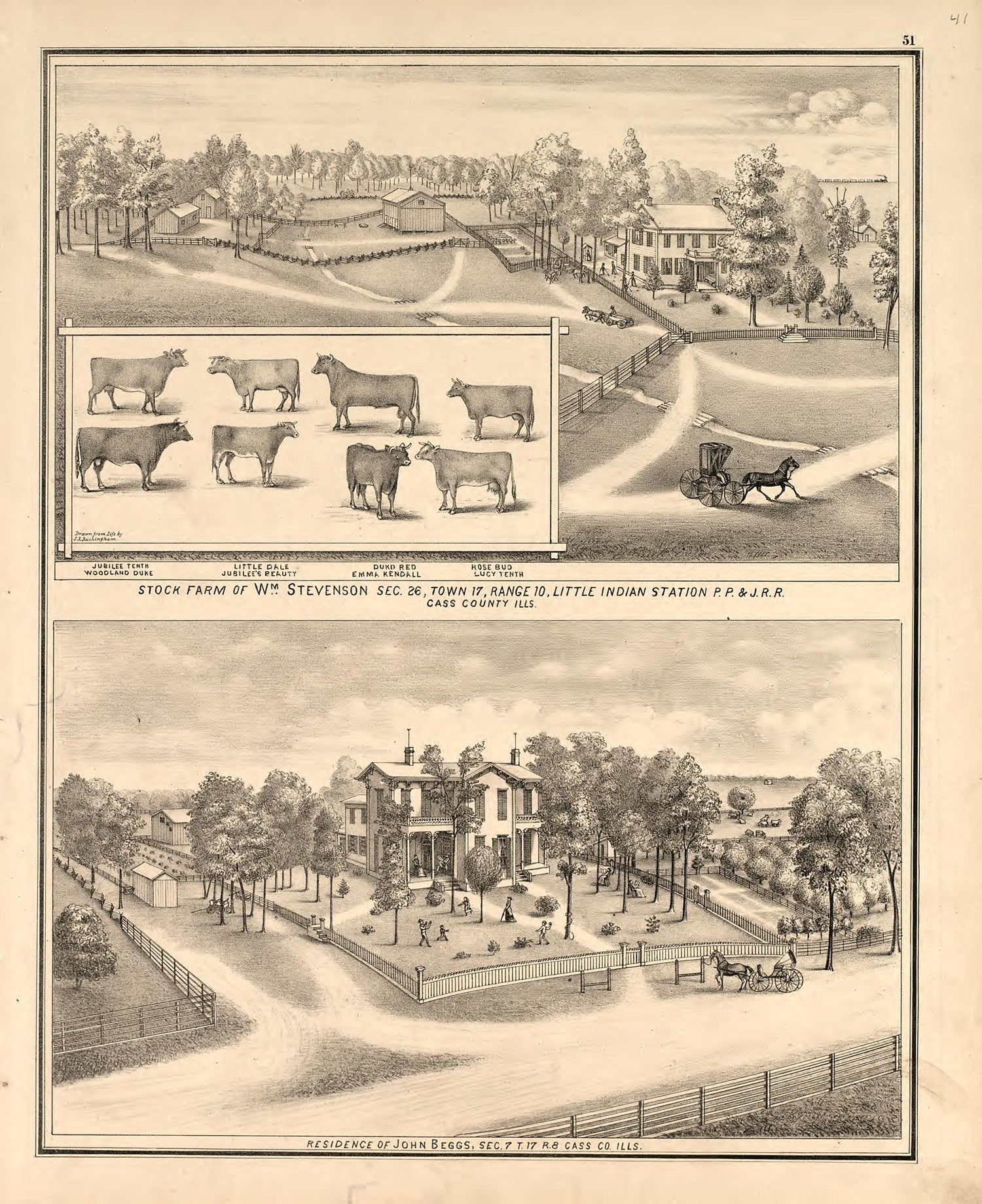 Views - 3 from Illustrated Atlas Map of Cass County, Illinois : Carefully Compiled from Personal Examinations and Surveys 1874 by Relic Map Company