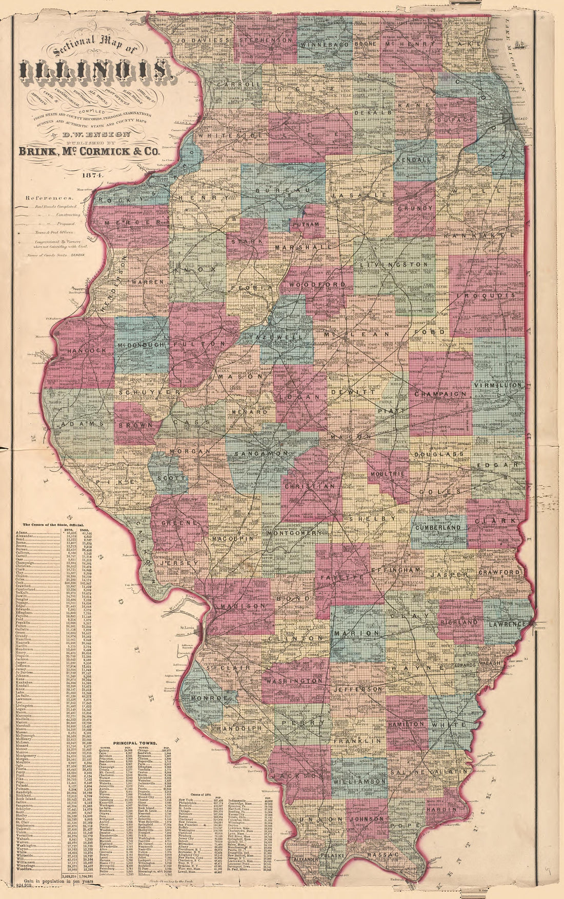 Sectional Map of Illinois from Illustrated Atlas Map of Cass County, Illinois : Carefully Compiled from Personal Examinations and Surveys 1874 by Relic Map Company