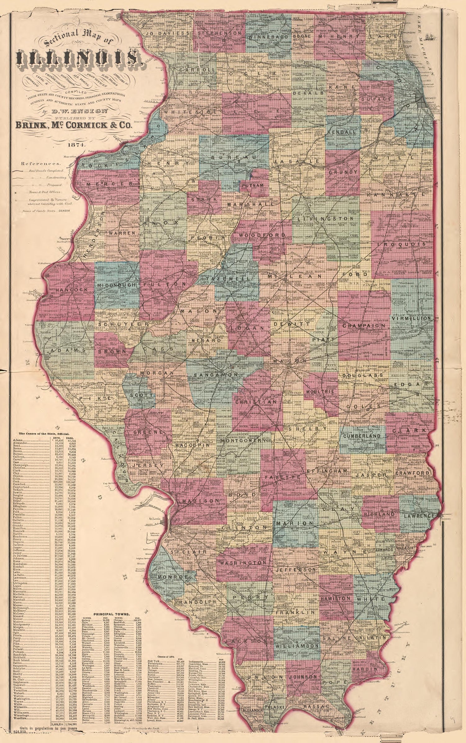Sectional Map of Illinois from Illustrated Atlas Map of Cass County, Illinois : Carefully Compiled from Personal Examinations and Surveys 1874 by Relic Map Company