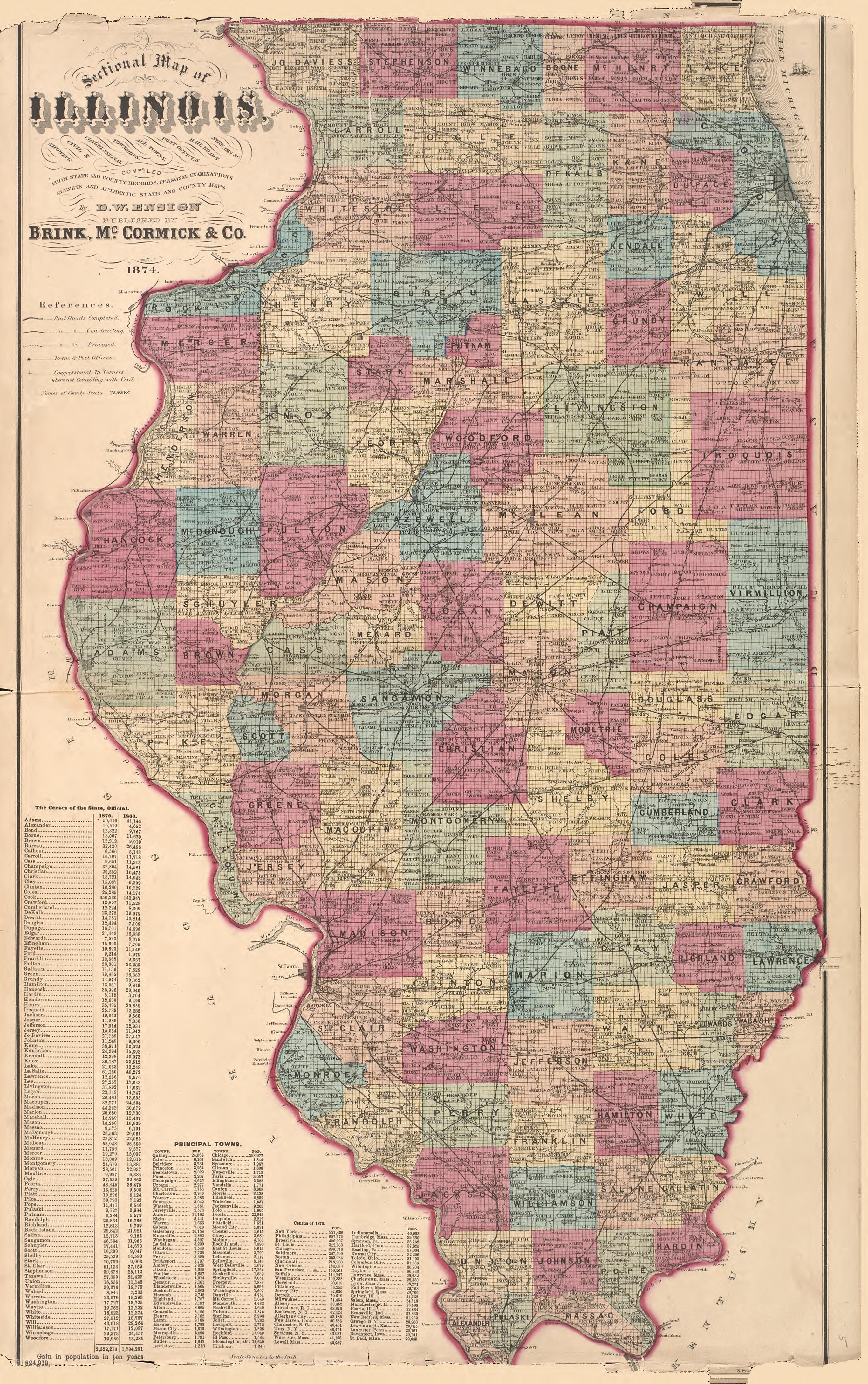 Sectional Map of Illinois from Illustrated Atlas Map of Cass County, Illinois : Carefully Compiled from Personal Examinations and Surveys 1874 by Relic Map Company