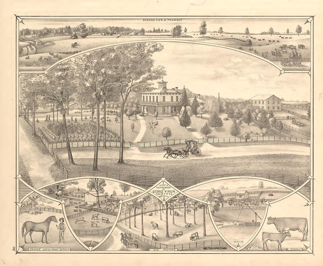 Views - 7 from Illustrated Atlas Map of Cass County, Illinois : Carefully Compiled from Personal Examinations and Surveys 1874 by Relic Map Company