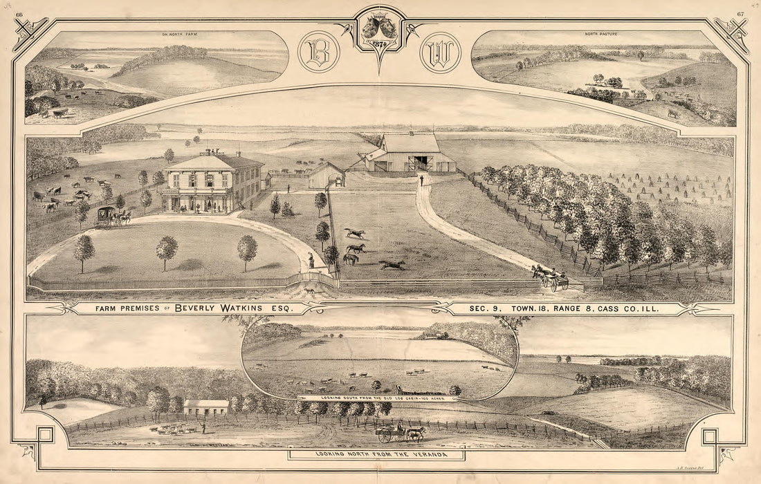Views - 2 from Illustrated Atlas Map of Cass County, Illinois : Carefully Compiled from Personal Examinations and Surveys 1874 by Relic Map Company