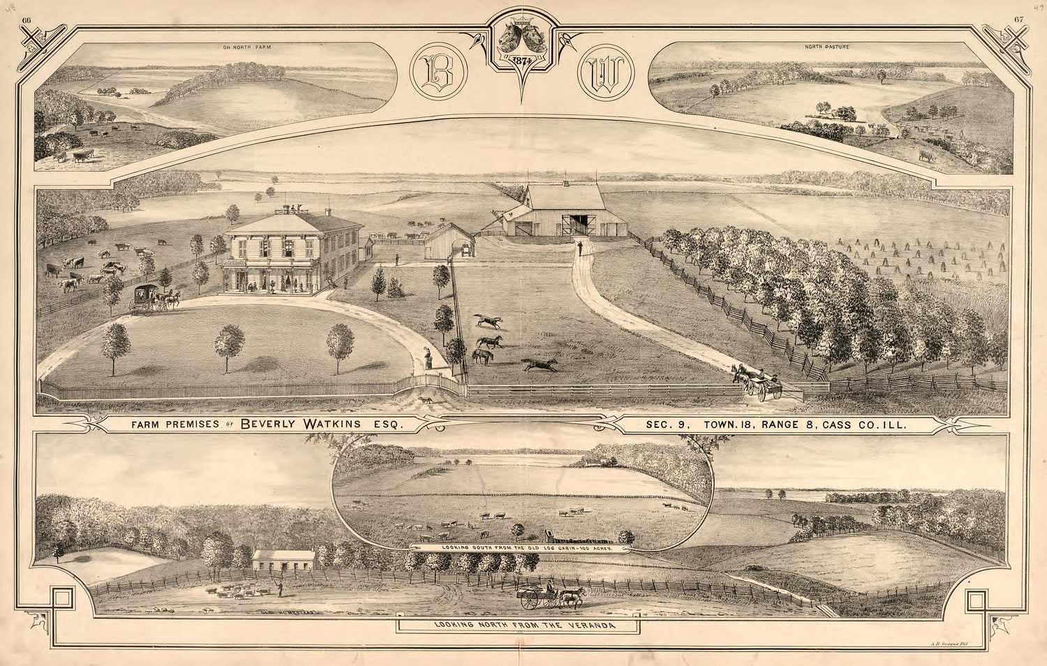 Views - 2 from Illustrated Atlas Map of Cass County, Illinois : Carefully Compiled from Personal Examinations and Surveys 1874 by Relic Map Company