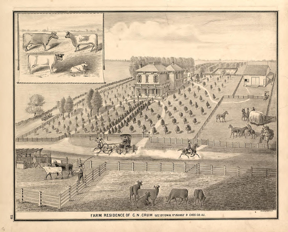 Views - 5 from Illustrated Atlas Map of Cass County, Illinois : Carefully Compiled from Personal Examinations and Surveys 1874 by Relic Map Company