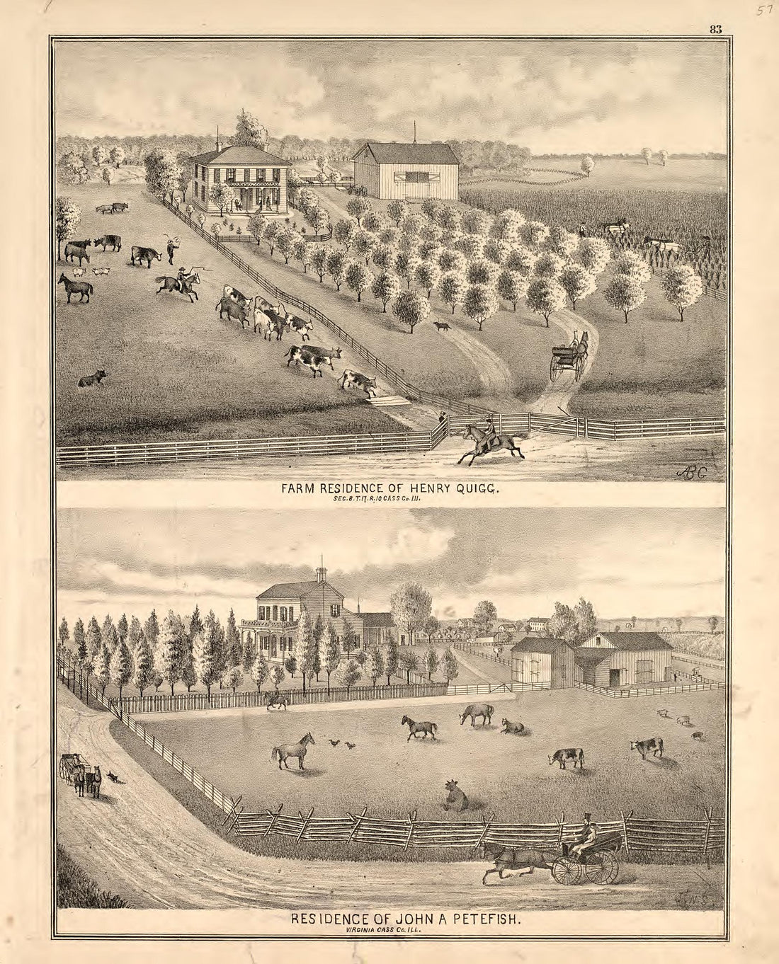 Views - 2 from Illustrated Atlas Map of Cass County, Illinois : Carefully Compiled from Personal Examinations and Surveys 1874 by Relic Map Company