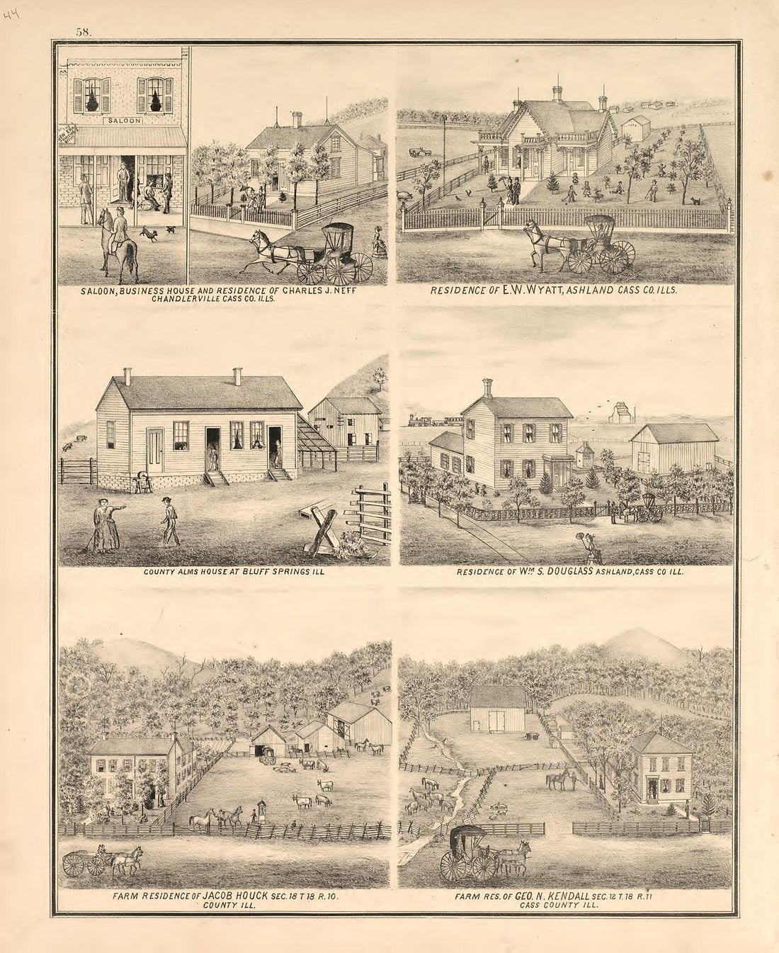 Views - 2 from Illustrated Atlas Map of Cass County, Illinois : Carefully Compiled from Personal Examinations and Surveys 1874 by Relic Map Company