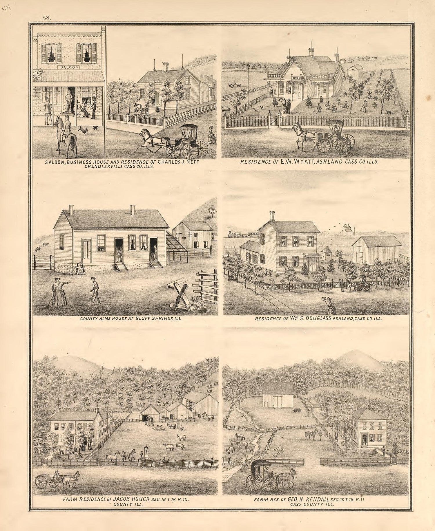 Views - 2 from Illustrated Atlas Map of Cass County, Illinois : Carefully Compiled from Personal Examinations and Surveys 1874 by Relic Map Company