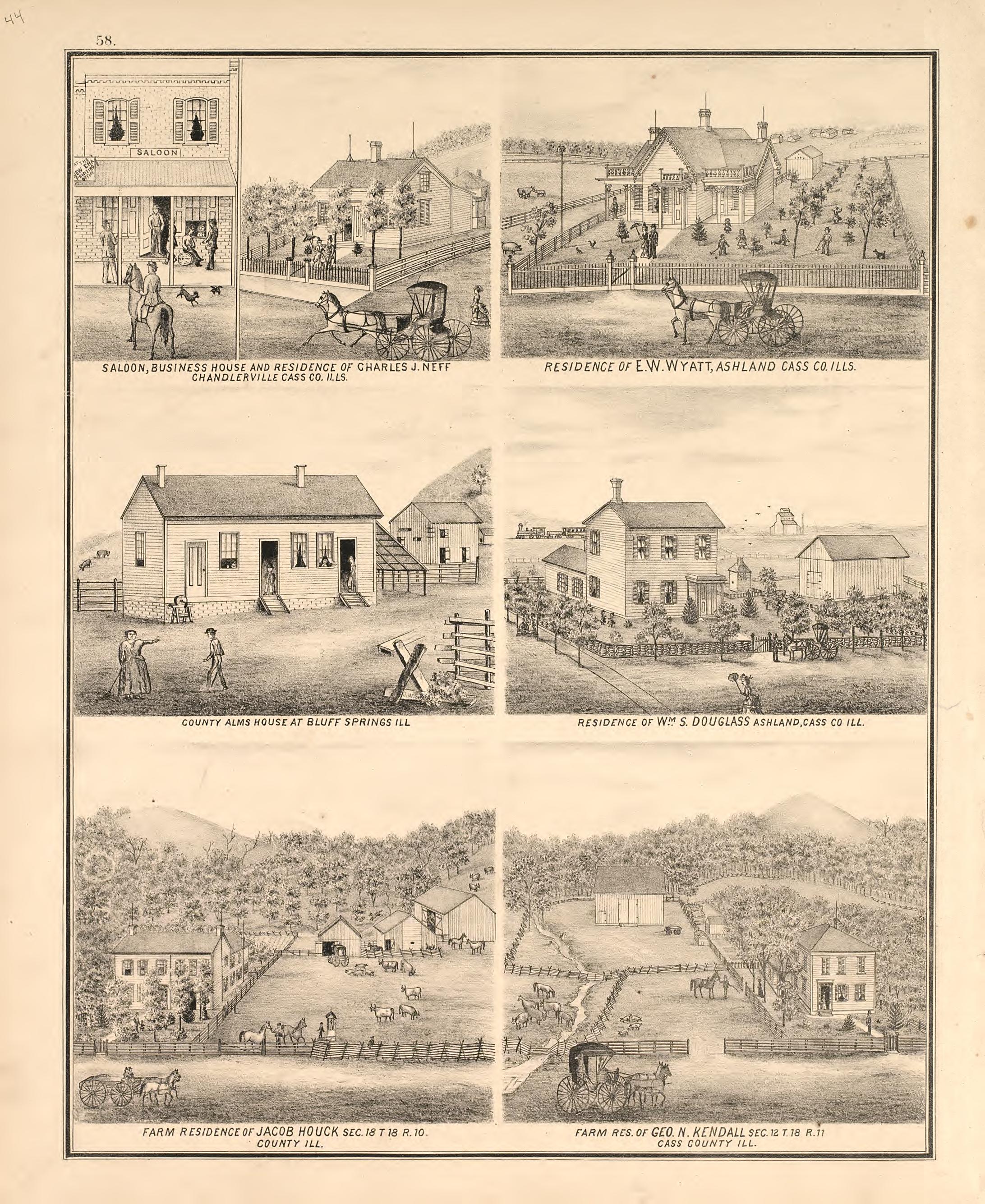 Views - 2 from Illustrated Atlas Map of Cass County, Illinois : Carefully Compiled from Personal Examinations and Surveys 1874 by Relic Map Company