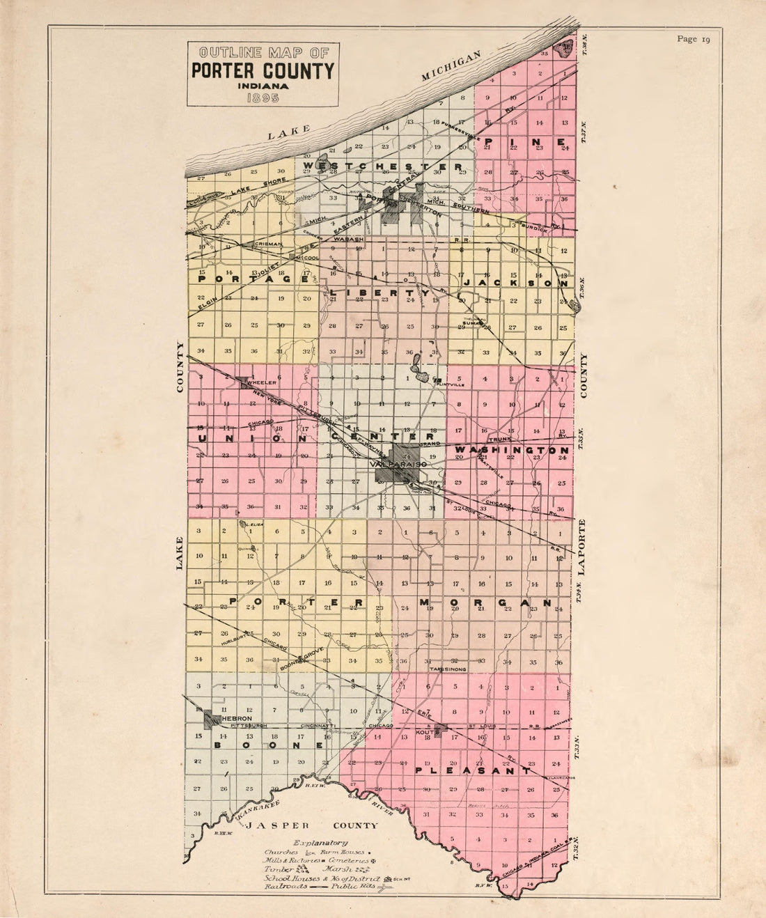 Outline Map of Porter County, Indiana from Lee and Lee&