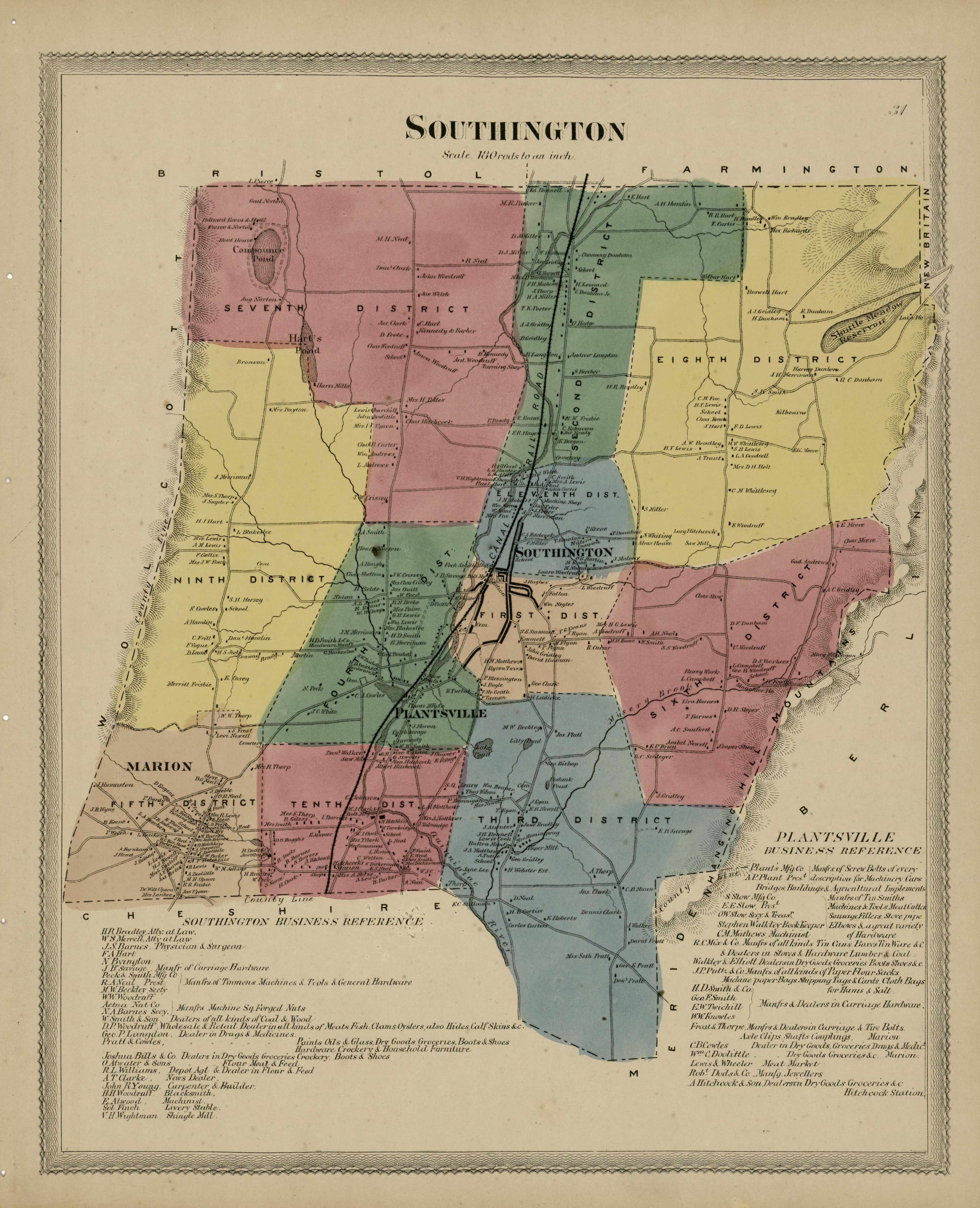 Southington from Atlas of Hartford and Tolland Counties : With a Map of Connecticut, from Actual Surveys 1869 by Relic Map Company