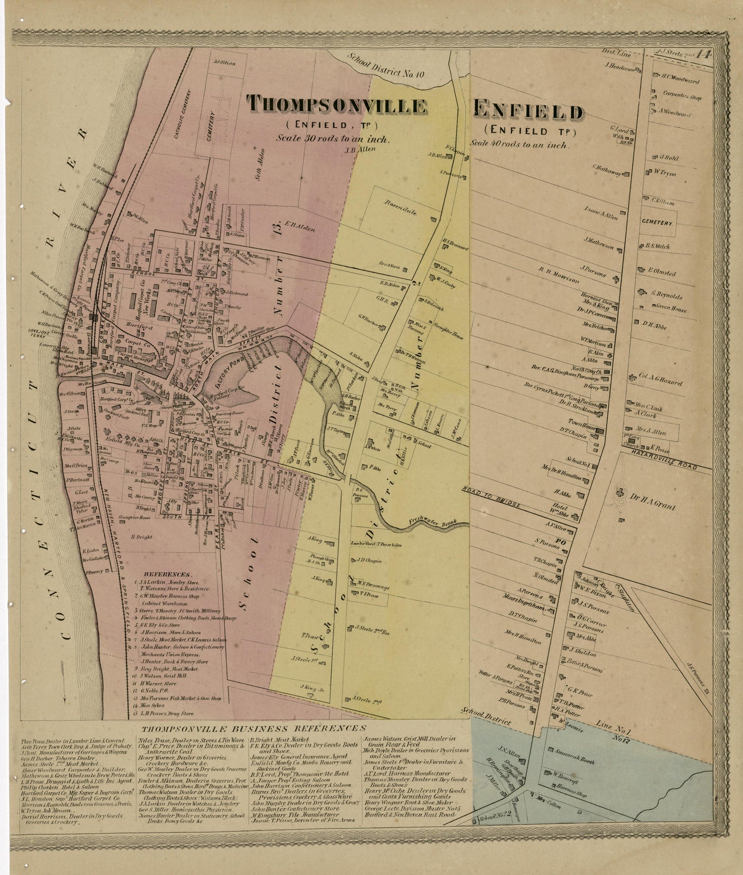 Thompsonville; Enfield from Atlas of Hartford and Tolland Counties : With a Map of Connecticut, from Actual Surveys 1869 by Relic Map Company