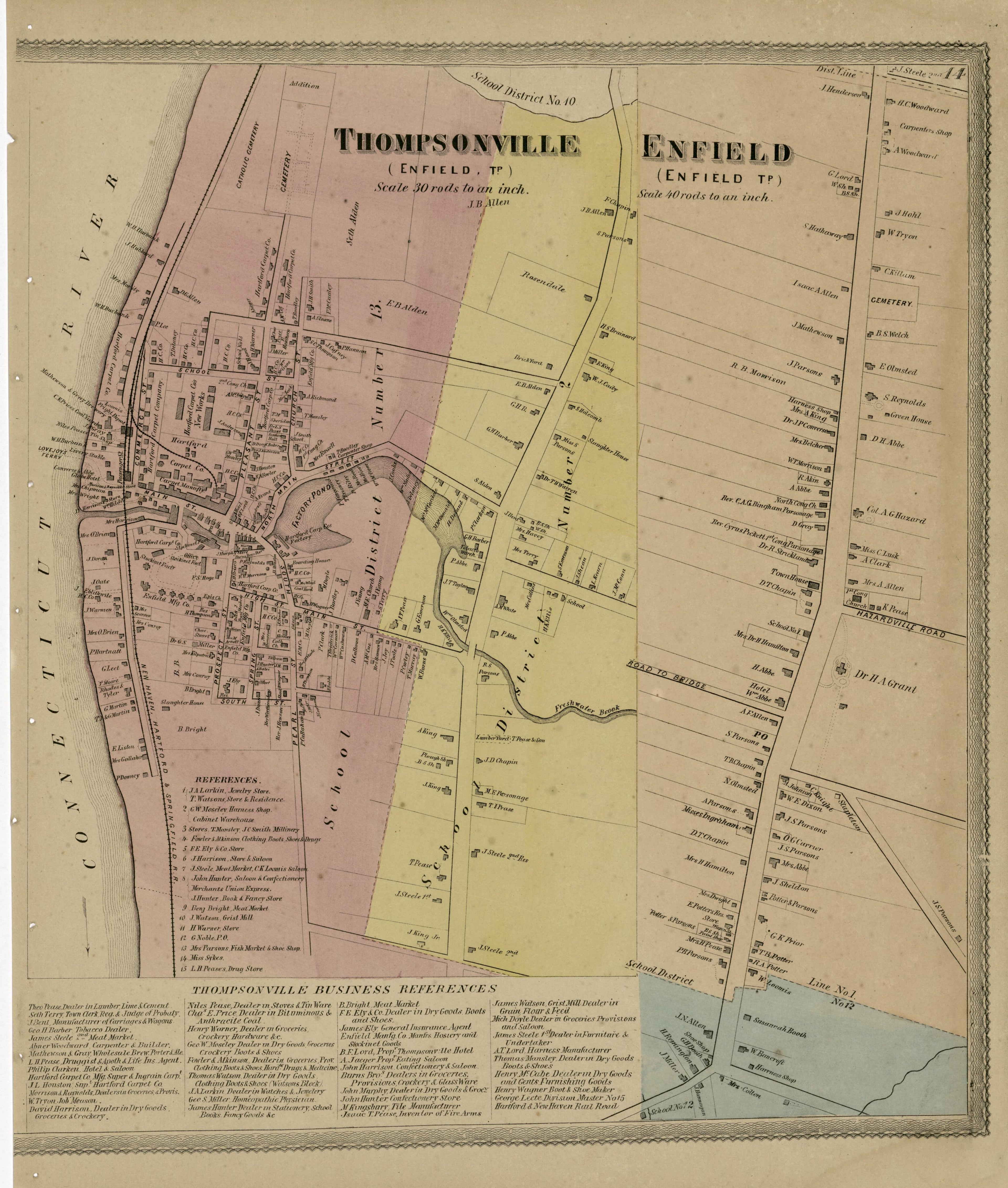 Thompsonville; Enfield from Atlas of Hartford and Tolland Counties : With a Map of Connecticut, from Actual Surveys 1869 by Relic Map Company