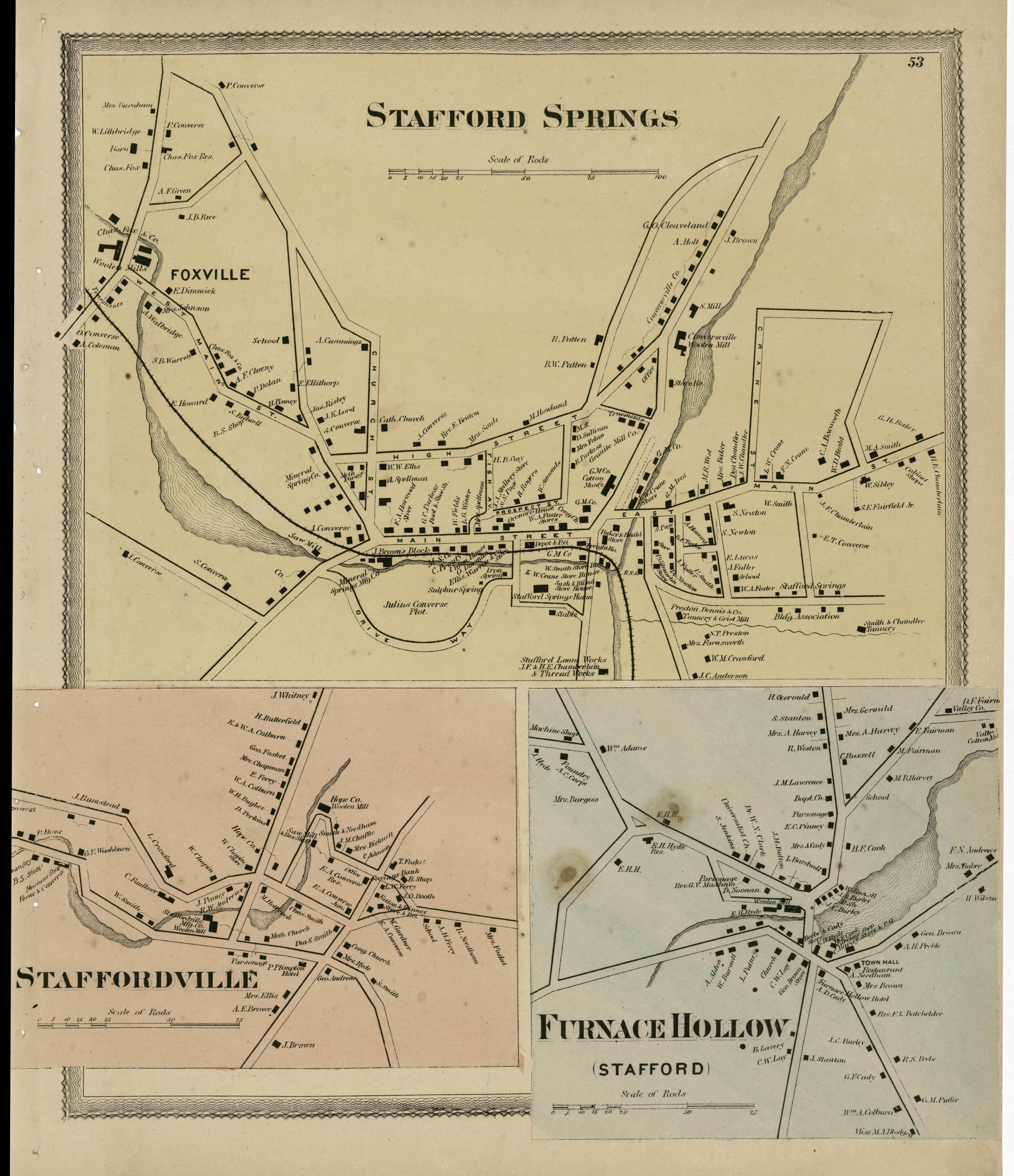 Stafford Springs; Staffordville; Furnace Hollow from Atlas of Hartford and Tolland Counties : With a Map of Connecticut, from Actual Surveys 1869 by Relic Map Company