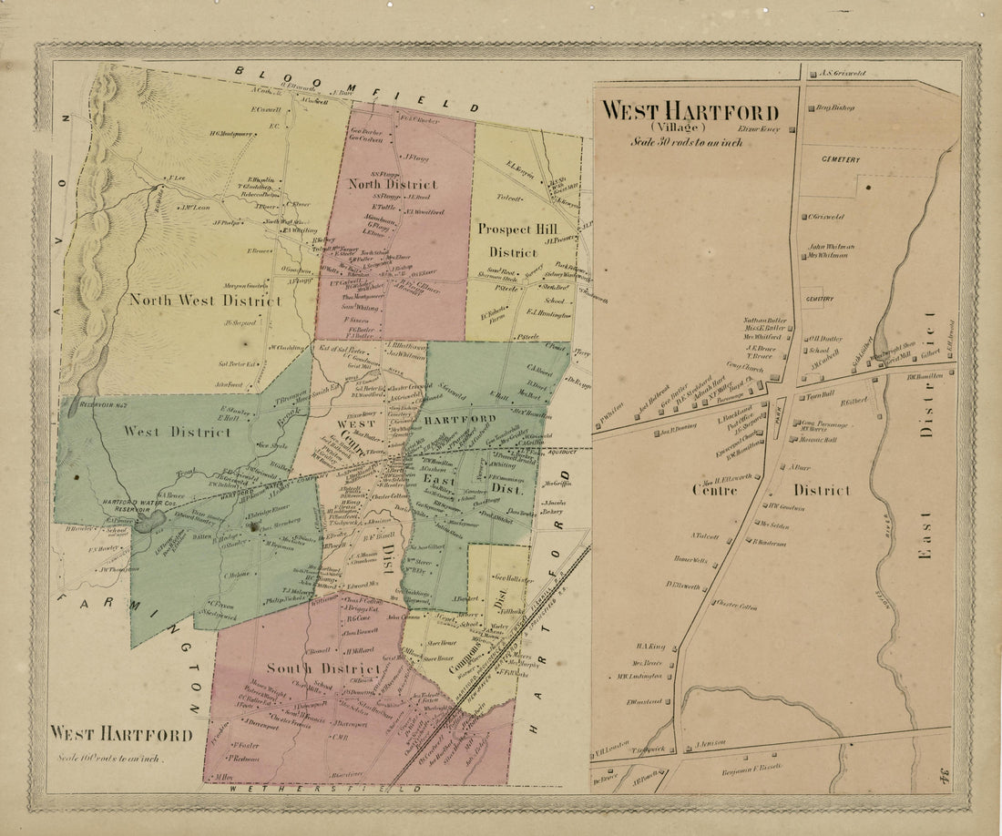 West Hartford from Atlas of Hartford and Tolland Counties : With a Map of Connecticut, from Actual Surveys 1869 by Relic Map Company