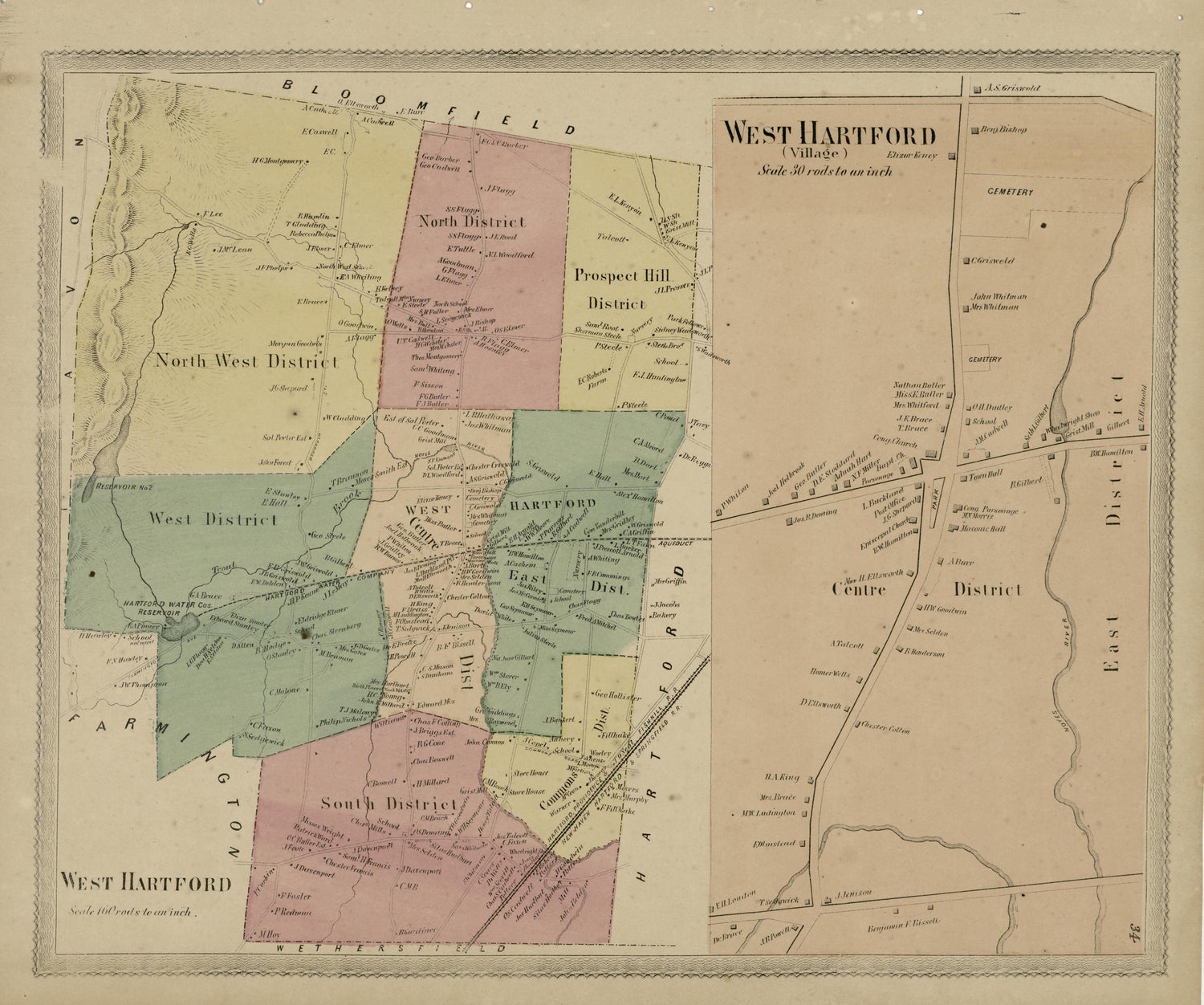 West Hartford from Atlas of Hartford and Tolland Counties : With a Map of Connecticut, from Actual Surveys 1869 by Relic Map Company