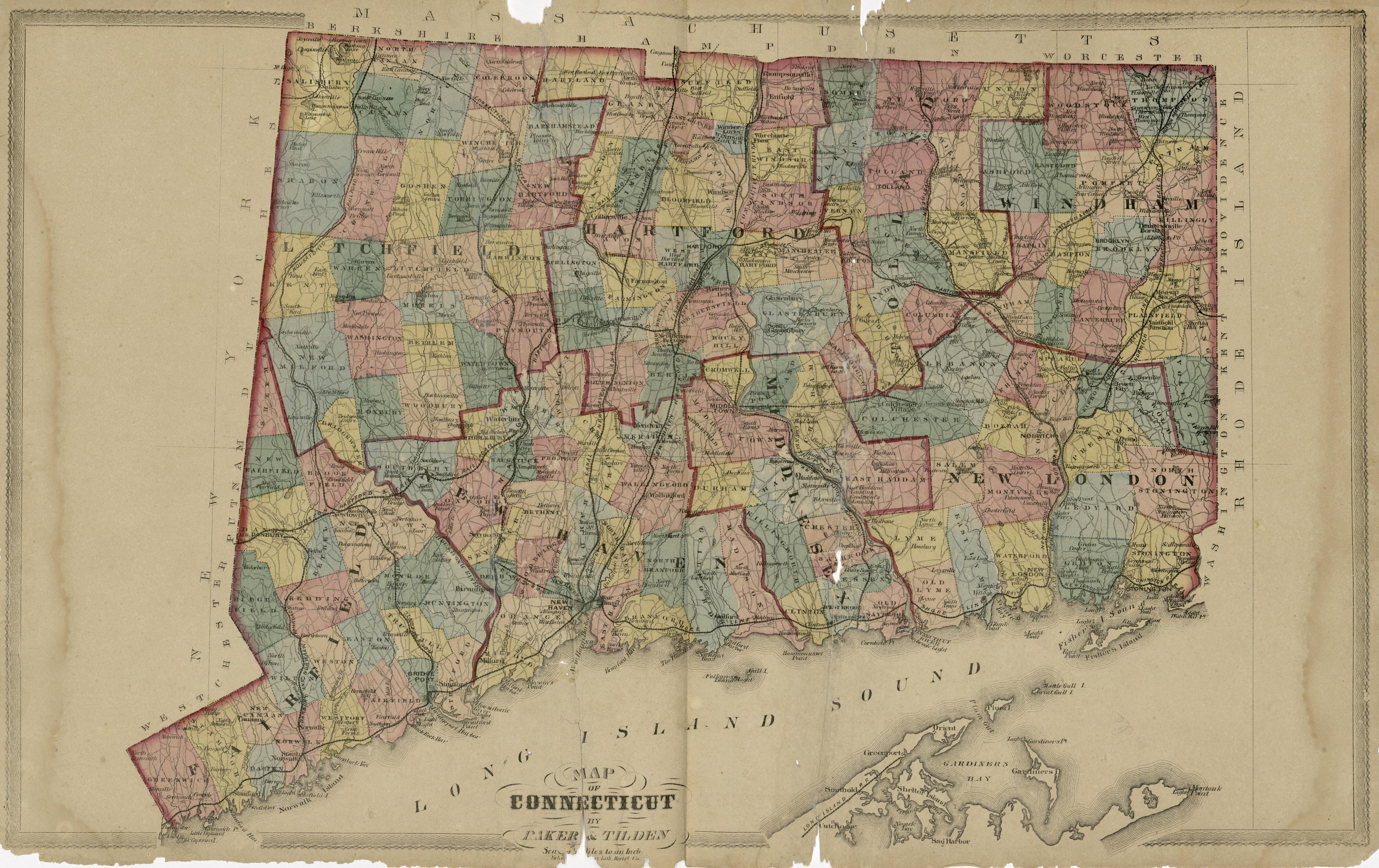 Map of Connecticut from Atlas of Hartford and Tolland Counties : With a Map of Connecticut, from Actual Surveys 1869 by Relic Map Company