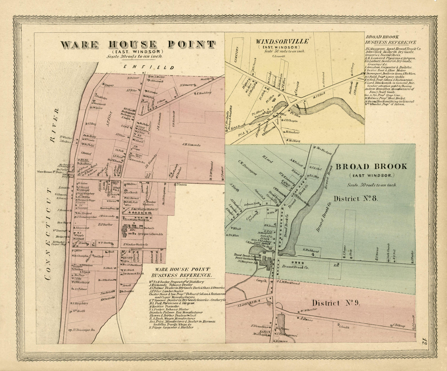 Ware House Point; Broad Brook from Atlas of Hartford and Tolland Counties : With a Map of Connecticut, from Actual Surveys 1869 by Relic Map Company
