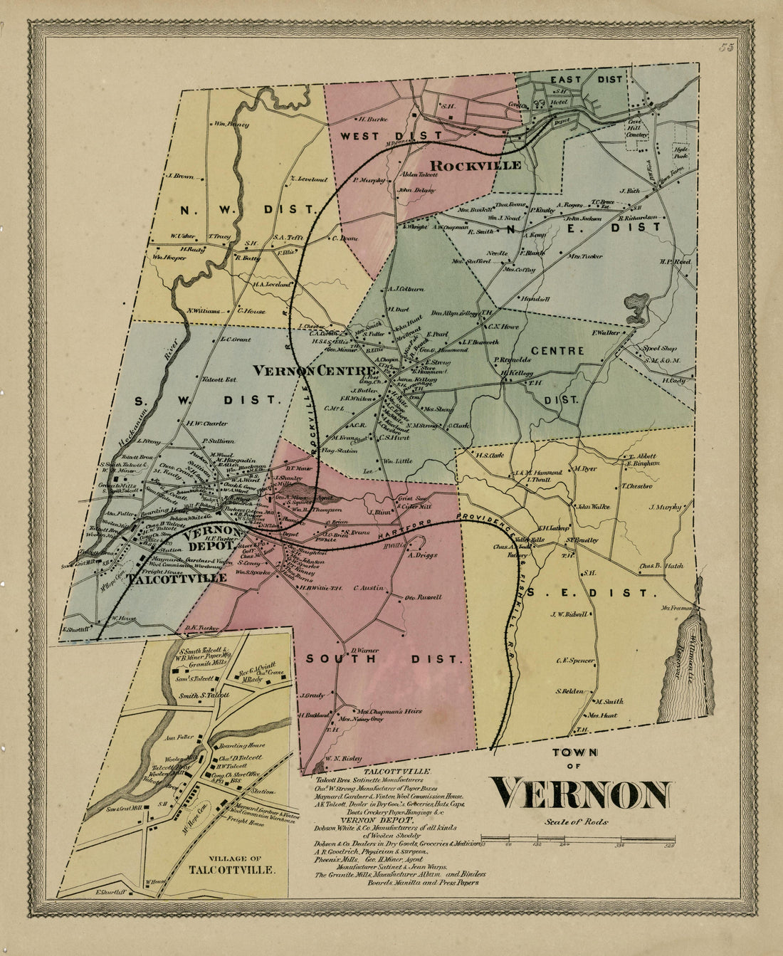 Town of Vernon from Atlas of Hartford and Tolland Counties : With a Map of Connecticut, from Actual Surveys 1869 by Relic Map Company