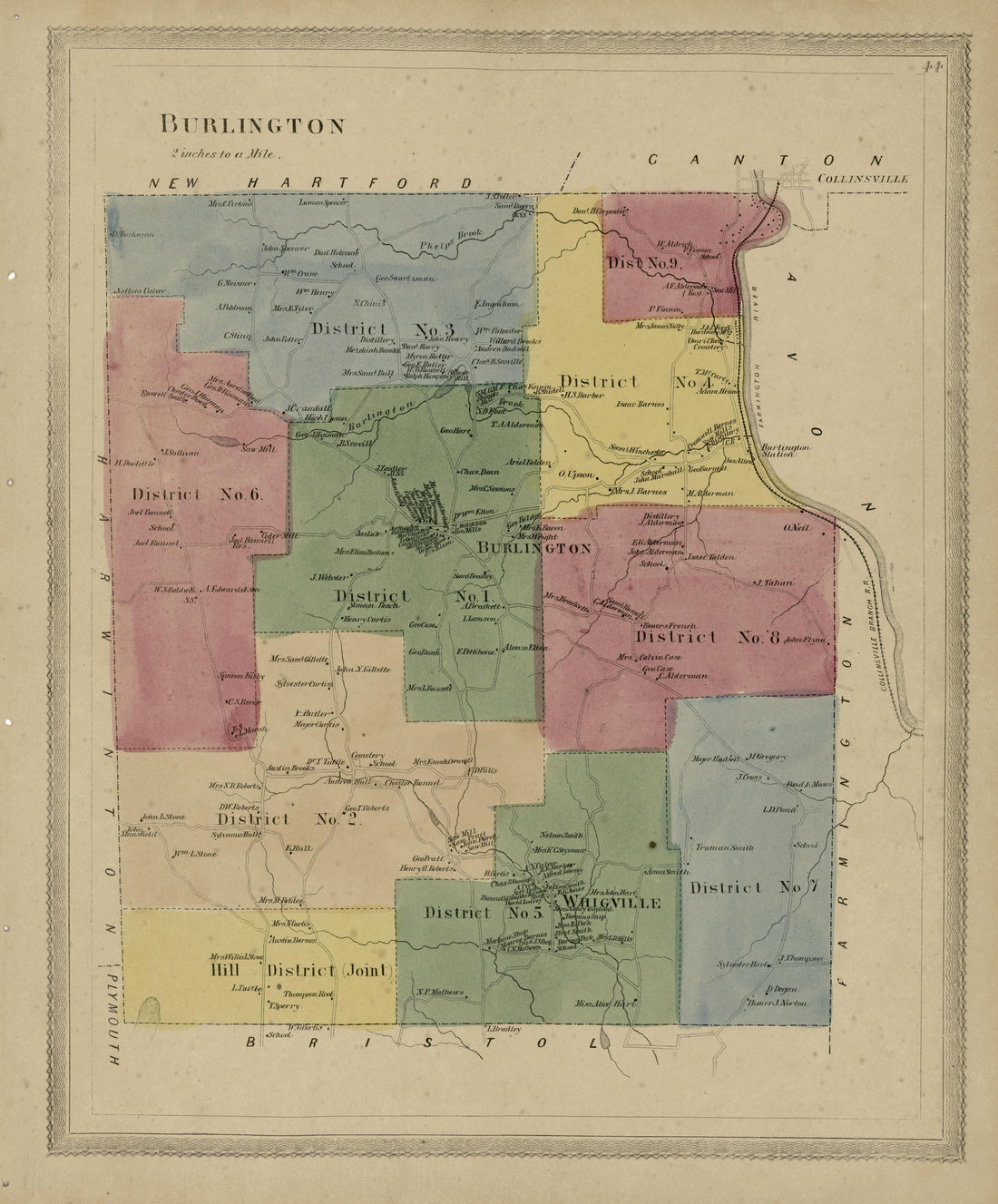 Burlington from Atlas of Hartford and Tolland Counties : With a Map of Connecticut, from Actual Surveys 1869 by Relic Map Company