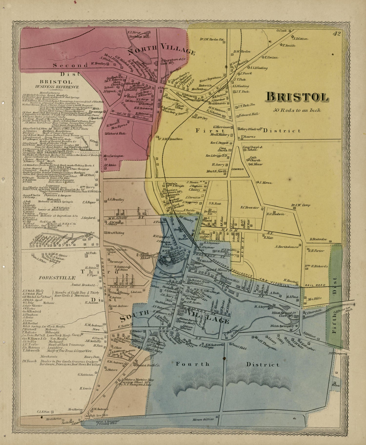 Bristol from Atlas of Hartford and Tolland Counties : With a Map of Connecticut, from Actual Surveys 1869 by Relic Map Company