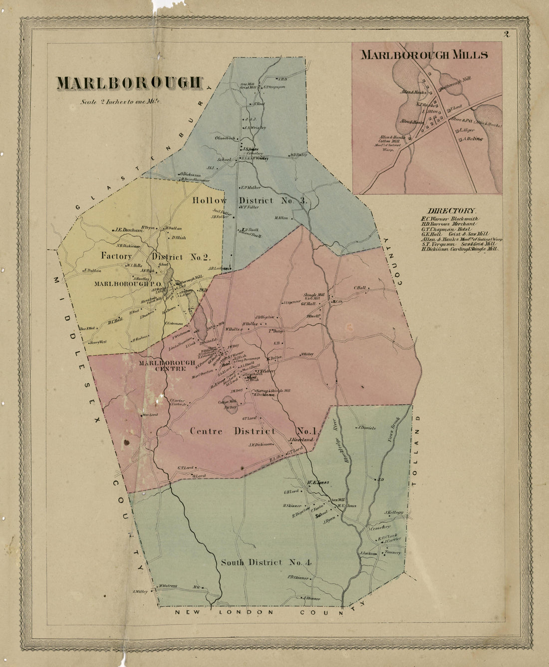 Marlborough from Atlas of Hartford and Tolland Counties : With a Map of Connecticut, from Actual Surveys 1869 by Relic Map Company