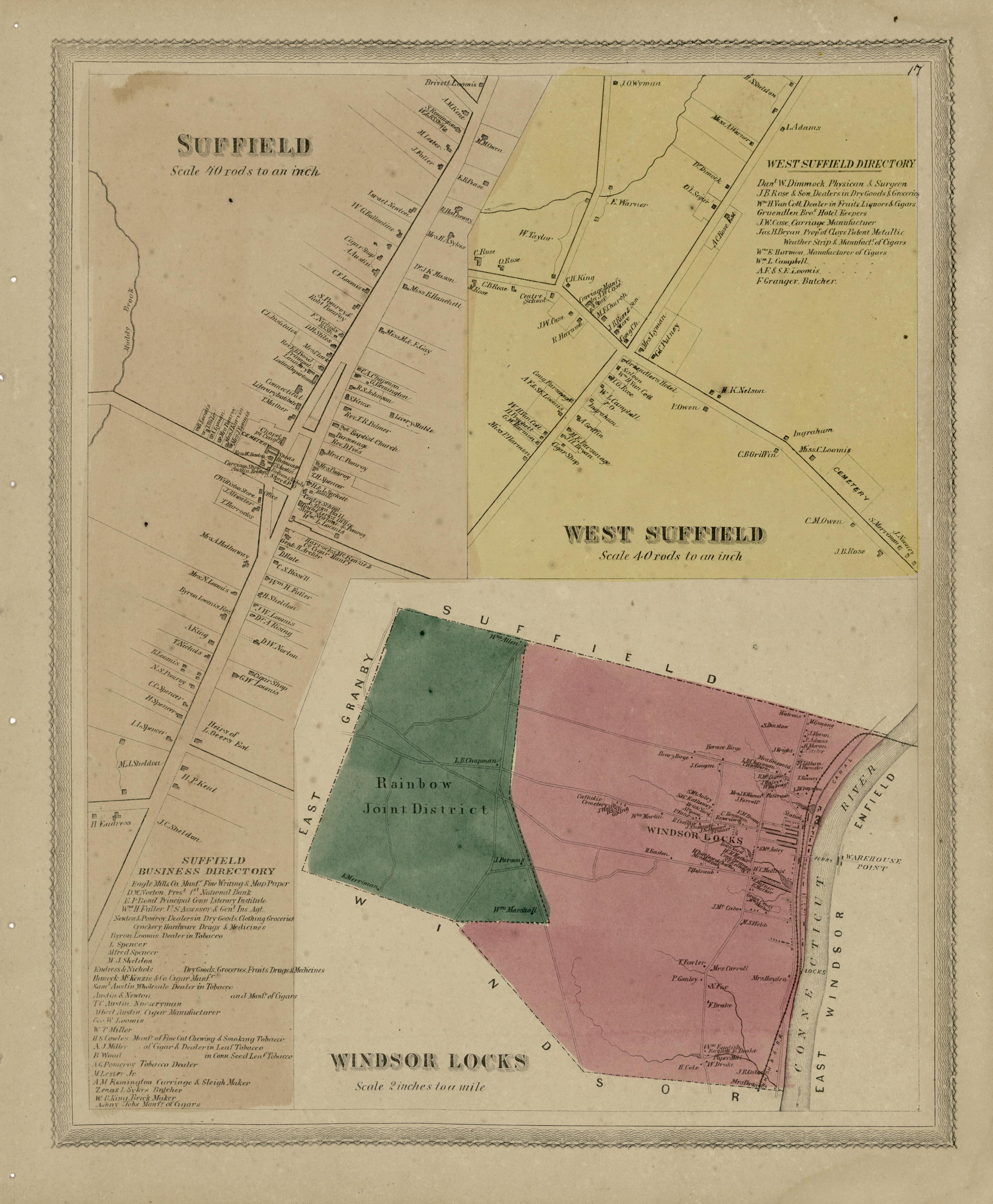 Old Map of Connecticut, Tolland County, [1869] Suffield; West Suffield ...