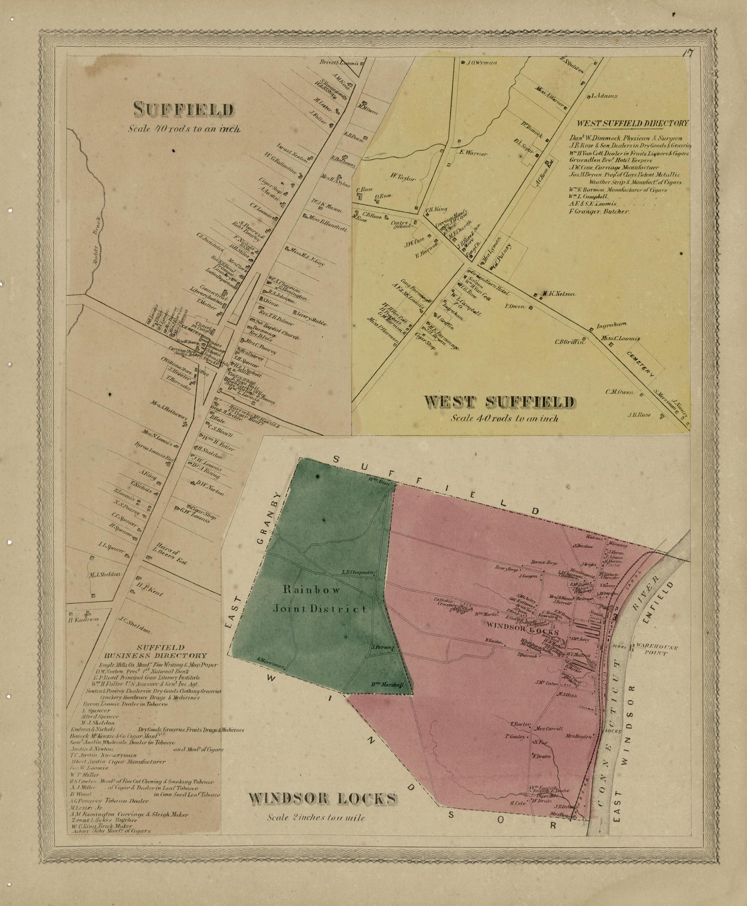 Suffield; West Suffield; Windsor Locks from Atlas of Hartford and Tolland Counties : With a Map of Connecticut, from Actual Surveys 1869 by Relic Map Company