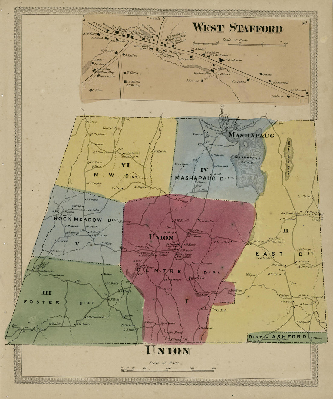 West Stafford; Union from Atlas of Hartford and Tolland Counties : With a Map of Connecticut, from Actual Surveys 1869 by Relic Map Company