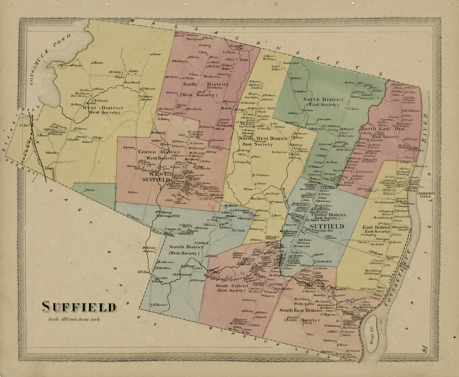 Suffield from Atlas of Hartford and Tolland Counties : With a Map of Connecticut, from Actual Surveys 1869 by Relic Map Company