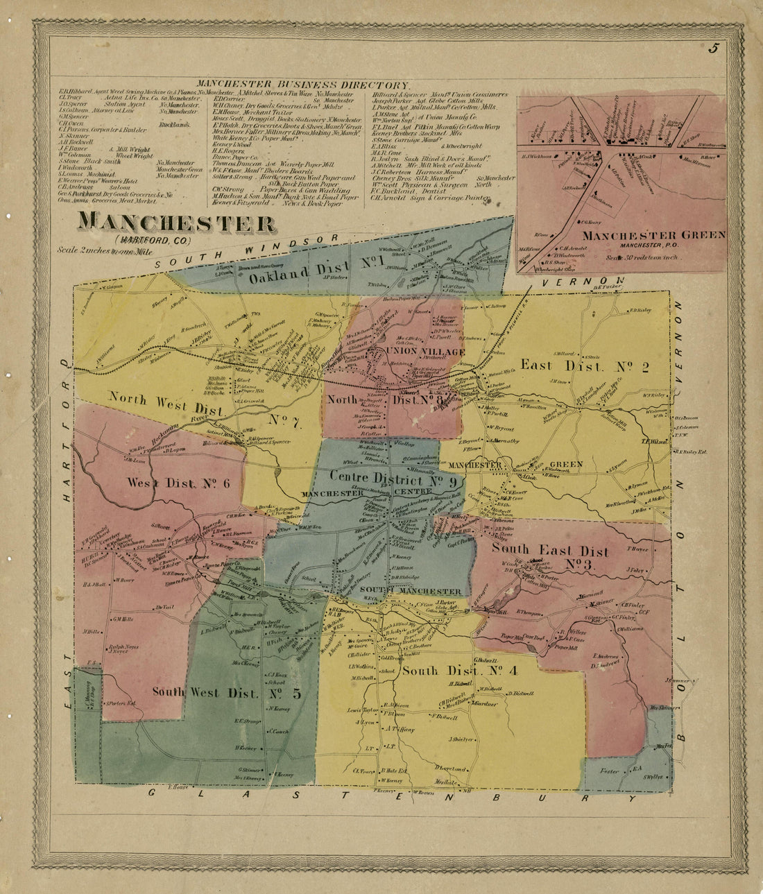 Manchester from Atlas of Hartford and Tolland Counties : With a Map of Connecticut, from Actual Surveys 1869 by Relic Map Company